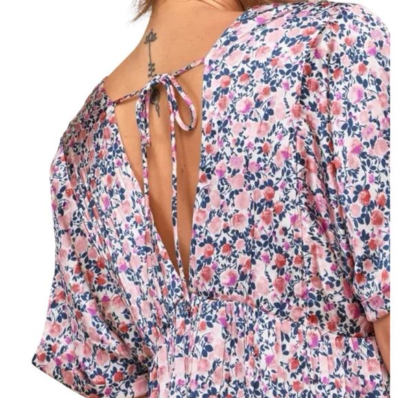 Lulus Express Yourself Blush Pink Floral Print Satin Babydoll Dress Size Large L - Picture 11 of 16